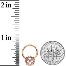 Load image into Gallery viewer, 16G 3/8 Clear Gem Rose Gold Tone Wreath Hinged Segment Ring