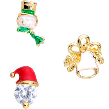 Load image into Gallery viewer, 16G 1/4 Clear Gem Gold Tone Christmas Cartilage Earring Set of 3