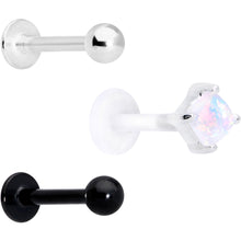 Load image into Gallery viewer, 16G 5/16 Faux White Opal Flexible Bioplast Black Labret Set of 3