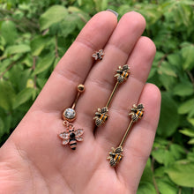 将图片加载到图库查看器,Black Clear Gem Rose Gold Tone Bee Dangle Belly Ring