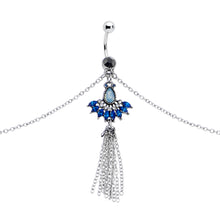 Load image into Gallery viewer, Clear Black Blue Gem Tropic Fan Dangle Belly Ring Belly Chain