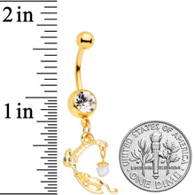 Load image into Gallery viewer, Clear Gem Gold Tone Wheat Mice Dangle Belly Ring