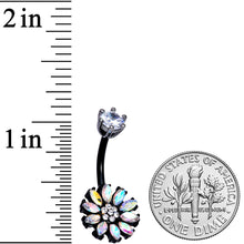 Load image into Gallery viewer, Clear Aurora CZ Gem Black Plated Flower Belly Ring