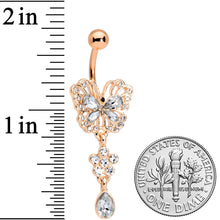 Load image into Gallery viewer, Clear Gem Rose Gold Hue Lacy Butterfly Flower Drop Dangle Belly Ring
