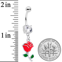 将图片加载到图库查看器,Clear Gem Valentines Day Red Rose Dangle Belly Ring