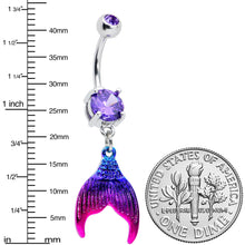 Load image into Gallery viewer, Purple Gem Aqua Pink Mermaid Scale Tail Dangle Belly Ring
