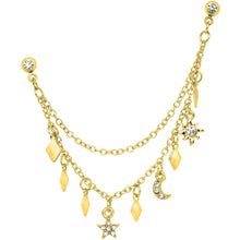 Load image into Gallery viewer, 16G 1/4 Gold Tone Moon Sun Dangle Cartilage Chain Earring