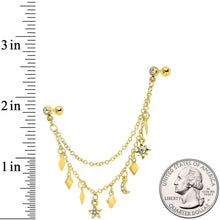 Load image into Gallery viewer, 16G 1/4 Gold Tone Moon Sun Dangle Cartilage Chain Earring