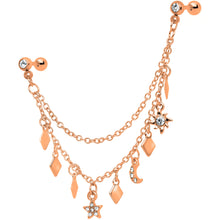 Load image into Gallery viewer, 16G 1/4 Rose Gold Tone Moon Sun Dangle Cartilage Chain Earring