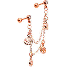 Load image into Gallery viewer, 16G 1/4 Clear Gem Rose Gold Tone Pumpkin Cartilage Chain Earring