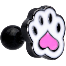 Load image into Gallery viewer, 16G 1/4 Black Plated Pink White Dog Paw Print Cartilage Tragus
