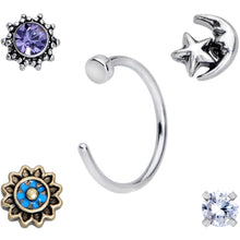 将图片加载到图库查看器,20G Clear CZ Gem Sun Moon Assorted L Shaped Nose Ring Set of 6
