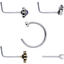 将图片加载到图库查看器,20G Clear CZ Gem Sun Moon Assorted L Shaped Nose Ring Set of 6