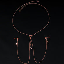 将图片加载到图库查看器,14G 5/8 Clear Gem Rose Gold Hue Star Moon Nipple Chain Necklace