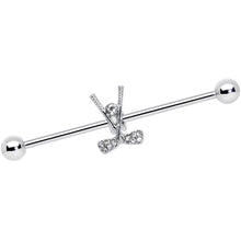 Load image into Gallery viewer, 14G Clear CZ Gem Crossed Golf Clubs Industrial Barbell 38mm