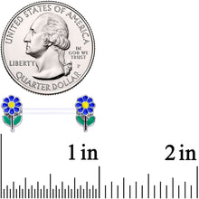 Load image into Gallery viewer, 14G 9/16 Clear Bioplast Blue Hippie Flower Barbell Nipple Ring Set