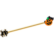 Load image into Gallery viewer, 14G Gold Tone Spider Pumpkin Halloween Industrial Barbell 38mm