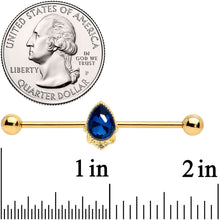Load image into Gallery viewer, 14G Blue Gem Gold Tone Noble Drop Industrial Barbell 38mm