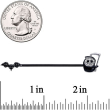 Load image into Gallery viewer, 14G Clear Black Gem Reaper Bat Halloween Industrial Barbell 38mm