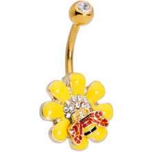 将图片加载到图库查看器,Clear Gem Gold Tone Red Yellow Bee Flower Belly Ring