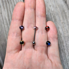 Load image into Gallery viewer, Blue CZ Gem Smooth Hemisphere Barbell Tongue Ring