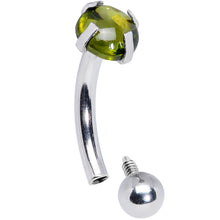 Load image into Gallery viewer, 16G 5/16 Green CZ Gem Internally Threaded Curved Eyebrow Ring