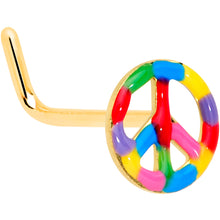 Load image into Gallery viewer, 22G 5/16 Gold Tone Rainbow Hippie Peace Sign L Shaped Nose Ring