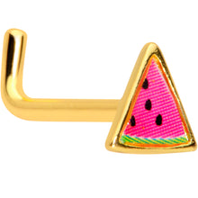 Load image into Gallery viewer, 18G 5/16 Gold Tone Watermelon L Shaped Nose Ring