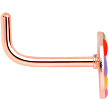 Load image into Gallery viewer, 18G 5/16 Rose Gold Tone Rainbow Peace Sign L Shaped Nose Ring