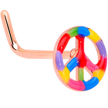 Load image into Gallery viewer, 20G 5/16 Rose Gold Tone Rainbow Peace Sign L Shaped Nose Ring
