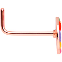 Load image into Gallery viewer, 22G 5/16 Rose Gold Tone Rainbow Peace Sign L Shaped Nose Ring