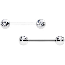 将图片加载到图库查看器,14G 5/8 Clear Gem Double Front Facing Barbell Nipple Ring Set