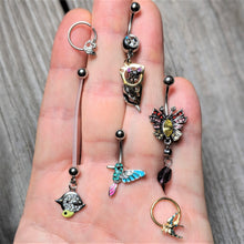 Load image into Gallery viewer, Red Yellow Purple Art Deco Butterfly Dangle Belly Ring