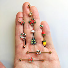 Load image into Gallery viewer, Red Gem Santa Christmas Tree Double Mount Belly Ring