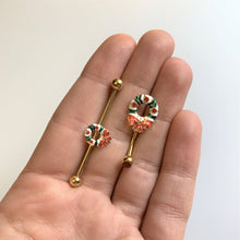 Load image into Gallery viewer, Red Gem Gold Tone Holiday Wreath Christmas Top Mount Belly Ring