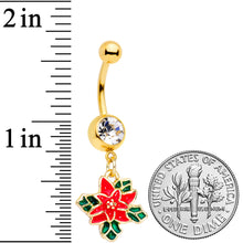 Load image into Gallery viewer, Clear Gem Gold Tone Poinsettia Christmas Dangle Belly Ring