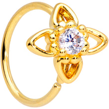 Load image into Gallery viewer, 20G 5/16 Clear CZ Gem Gold Tone Open Flower Nose Hoop