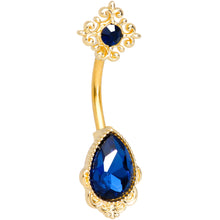Load image into Gallery viewer, Blue Gem Gold Tone Noble Drop Double Mount Belly Ring