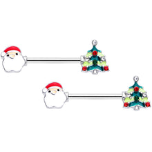 Load image into Gallery viewer, 14G 9/16 Red Gem Santa Christmas Tree Barbell Nipple Ring Set