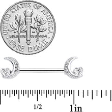 Load image into Gallery viewer, 14G 9/16 Clear CZ Gem Moon Heart Barbell Nipple Ring Set