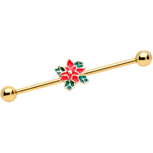 Load image into Gallery viewer, 14G Gold Tone PVD Poinsettia Christmas Industrial Barbell 38mm