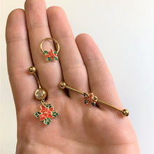 Load image into Gallery viewer, 14G Gold Tone PVD Poinsettia Christmas Industrial Barbell 38mm