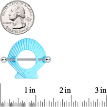 Load image into Gallery viewer, 14G 29mm Iridescent Blue Scallop Shell Nautical Nipple Shield Set