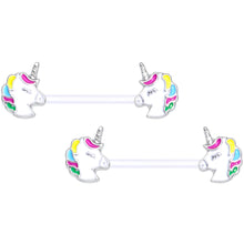 Load image into Gallery viewer, 14G 9/16 Clear Bioplast Pastel Unicorn Barbell Nipple Ring Set