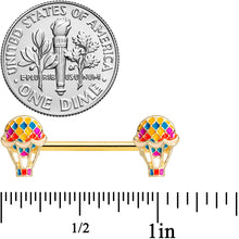 Load image into Gallery viewer, 14G 9/16 Gold Tone Red Hot Air Balloon Barbell Nipple Ring Set