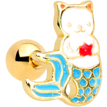 Load image into Gallery viewer, 16G 1/4 Gold Tone Blue White Mermaid Cat Cartilage Tragus
