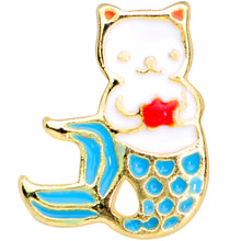 Load image into Gallery viewer, 16G 1/4 Gold Tone Blue White Mermaid Cat Cartilage Tragus