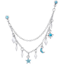 Load image into Gallery viewer, 16G 1/4 Aqua Gem Moon Star Sun Dangle Cartilage Chain Earring