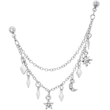 Load image into Gallery viewer, 16G 1/4 Clear Gem Moon Star Sun Dangle Cartilage Chain Earring