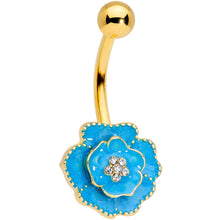 Load image into Gallery viewer, Clear Gem Gold Tone Aqua Rose Reversible Belly Ring